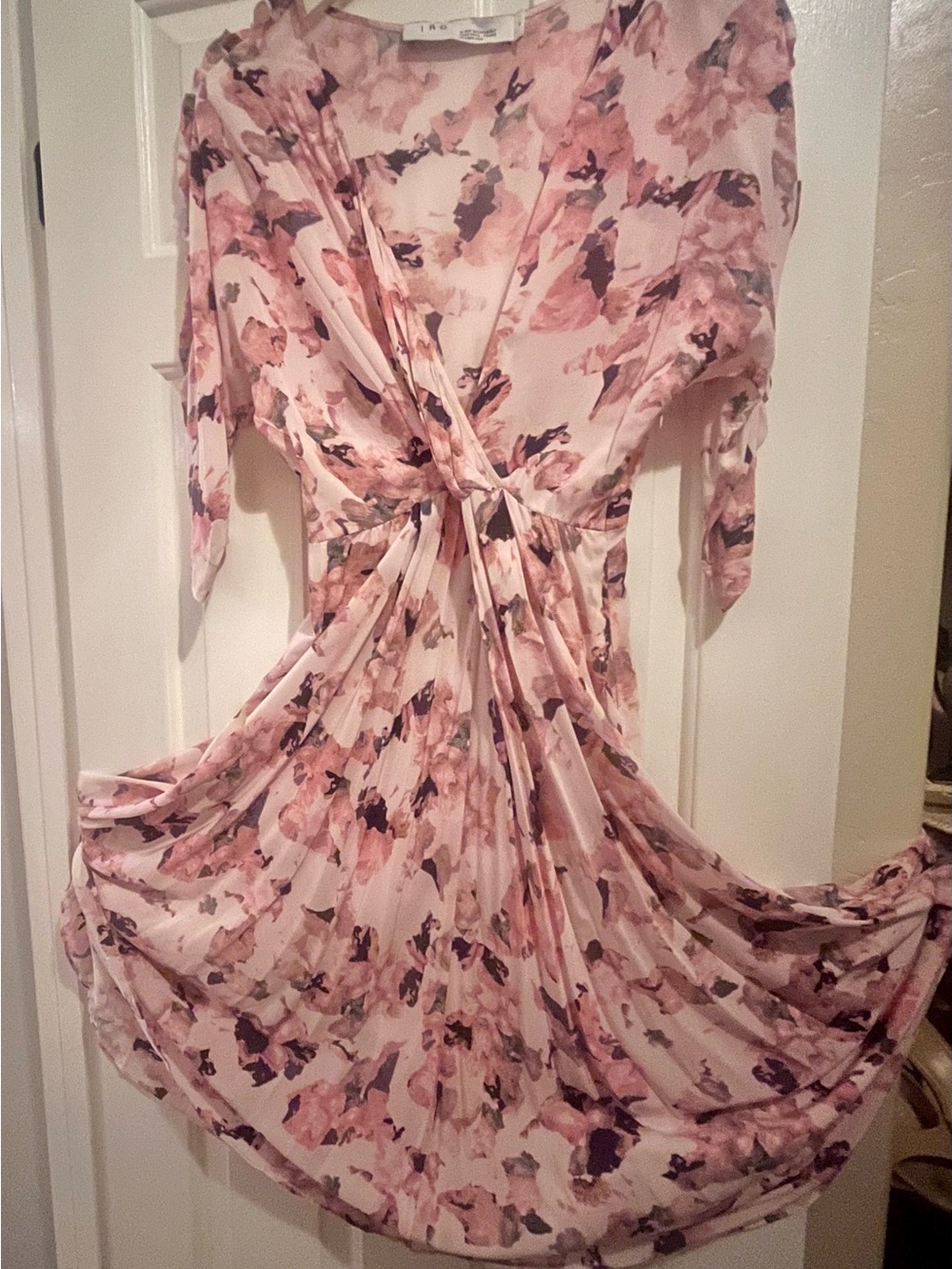 IRO LIKY dress Pink and Rose Blush Floral Twist-Front Long Sleeve Midi Dress